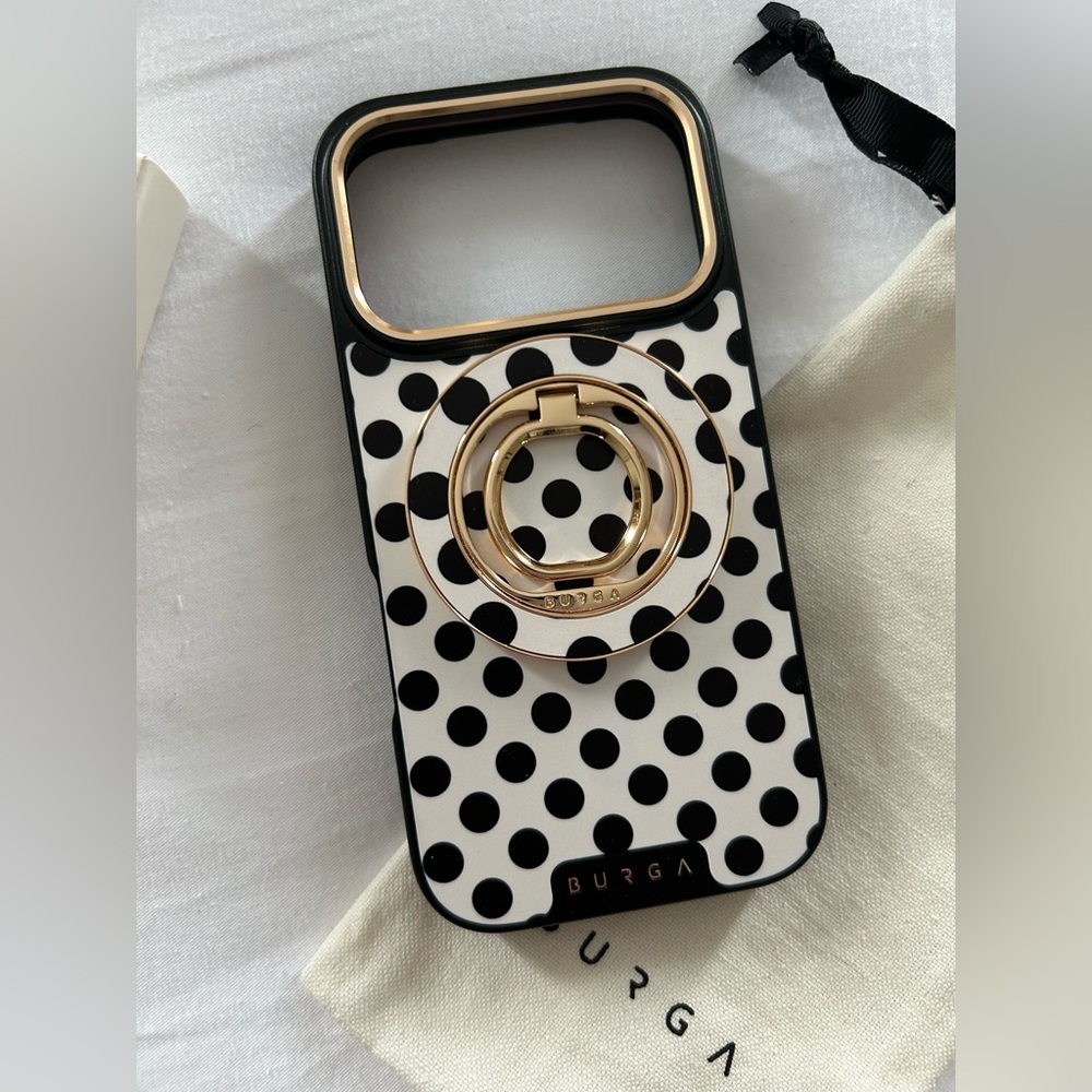 Burga Black and White Polka Dot Phone Case Elite edition for iPhone 17 Pro.
